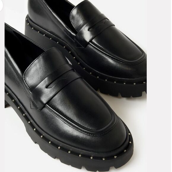 WOMEN'S SCHUTZ CHRISTIE STUDS LEATHER LOAFER BLACK 7.5 - Picture 4 of 6